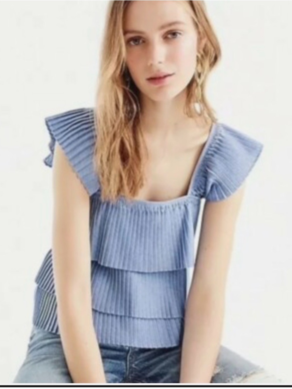 J. Crew Light Blue Ribbed Tiered Camisole